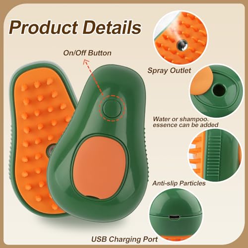 Cat Steam Brush, 3 in 1 Cat Steamy Brush, Silicone Massage Grooming Comb, Pet Hair Cleaning Misting Comb for Kittens(Avocado Green) - color: Avocado Green