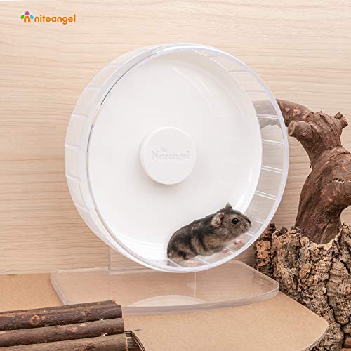 Niteangel Super-Silent Hamster Exercise Wheel: Quiet 8.2 inch Running Wheel | Can 9.1-11.8" Adjustable Height - No Bend Back Spinner Running for Dwarf Syrian Hamster Gerbils Mice Or Other Small Animal - color: White, size: Small