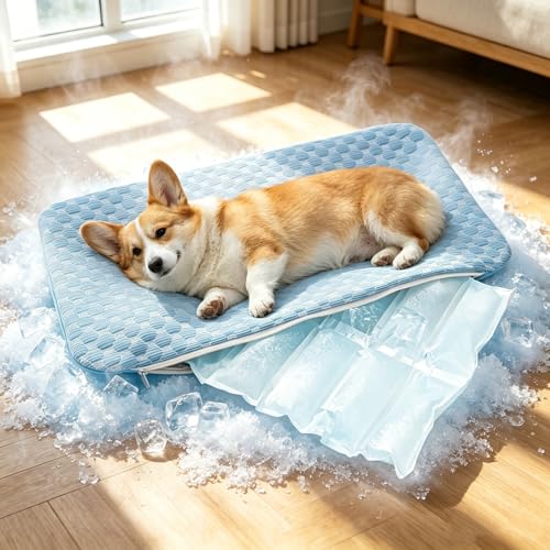 Dog Cooling Mat, 16.5" x 26" Self-Cooling Dog Pad, Cooling Mat for Large Dogs, Refrigerable Long-Lasting Cooling, Non-Toxic Washable Non-Slip Summer Pet Mat for Indoor Outdoor Kennel Car - size: 16.5"L x 26.0"W x 1"Th
