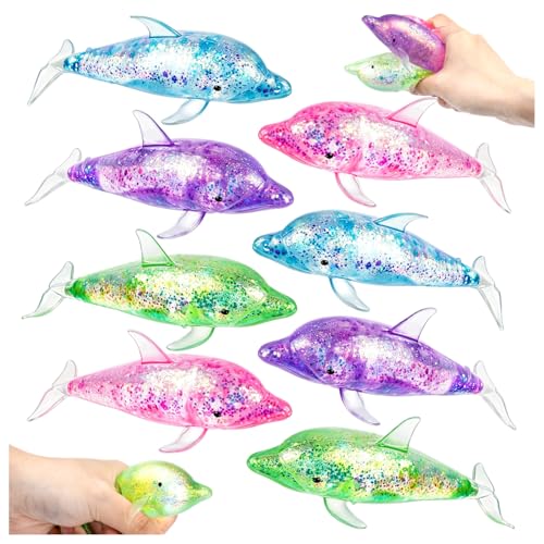 8Pack Dolphin Sugar Stress Balls Cute Glitter Dolphins Fidget Toys for Kids | Soft Sea Animals Sensory Toys for Stress Relief Party Favors Easter Basket Stuffers - style: 8PCS (Dolphin)