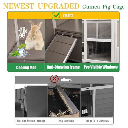 Ketive Guinea Pig Cages Indoor, 3-Story Wooden Small Animal Cage with Stand | Rabbit Hutch with Ramps, Removable Hammock & Hideout, Leak-Proof Pull-Out Tray Habitat for Hamsters, Guinea Pigs, Rabbits