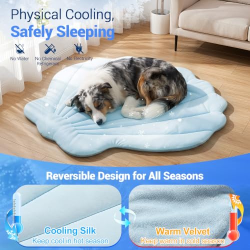 Q-Max>0.5 Dog Cooling Mat (Cool&Warm), 47''×47'', XL, Shell Sky Blue | Double-Sided Self-Cooling Mat for Dog, Pet Cool Pads for Summer, Crate, Kennel, Machine Washable, Cat Cool Bed, Non-Gel - color: Shell-Sky Blue, size: XL