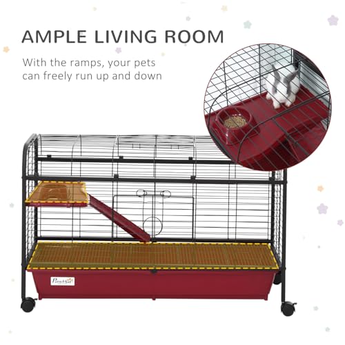 41" L Small Animal Cage Rabbit Hutch Ferret Pet Play House with Feeder, Rolling Wheels, Platform, Ramp Black Multi-Level Design Ideal for Rabbits & Ferrets