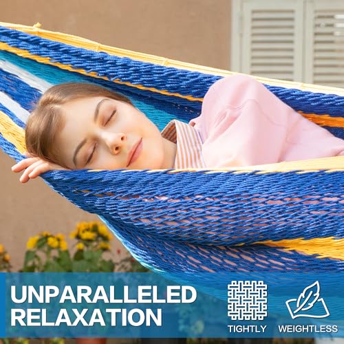 Handwoven Rope Mayan Hammock for Outside, 600 lbs Capacity | 2 Person, Portable Carrying Bag, Easy-Used Tree Straps, Carabiners, Soft Fabric, Patio (Caribbean Sea, X-Large) - color: Caribbean Sea, size: X-Large