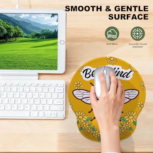 Cute Bee Mouse Pad with Gel Wrist Support, Smooth Surface Ergonomic Mouse pad, Non-Slip Pain Relief Desk Mat for Gaming, Work & Office Desktop - color: Cute Bee