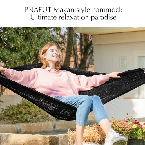 Handwoven Rope Mayan Hammock for Outside, 600 lbs Capacity | 2 Person, Portable Carrying Bag, Easy-Used Tree Straps, Carabiners, Soft Fabric, Patio (Sombra Negra, X-Large) - color: Sombra Negra, size: X-Large