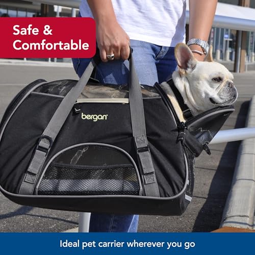 Coastal Pet Bergan Comfort Carrier - Breathable Travel Carrier for Dogs & Cats - Black & Grey, 19" x 10" x 13" - color: Black and Grey, size: 12.5"L x 19.0"W x 10.0"H