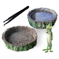 2PCS Reptile Food Water Dish, Tree Stump Feeding Bowl with Tweezers for Leopard Gecko, Lizard, Spider, Scorpion, Chameleon