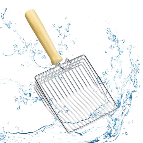 Cat Litter Scoop, Metal Mesh Kitty Litter Scoop, Deep Shovel, Long Handle Scooper for Litters Box(Color:Silver)