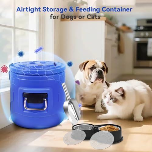 Newget 15lb Airtight Stainless Steel Dog Food Storage Container with Scoop | Airtight, Sturdy, Moisture-Proof, Large Metal Cat & Dog Food Container with Lid, Prevents Pets from Opening, Easy to Clean - size: 15 lb