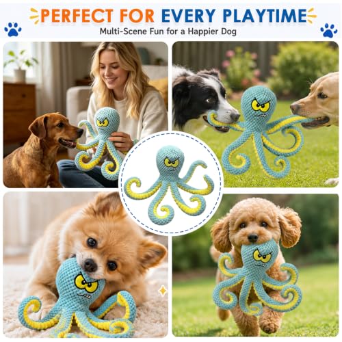 MAXBECK Interactive Octopus Dog Toy, Plush Dog Toy with Crinkle Paper & Squeaker, Tug of War Dog Toy for Small Medium Large Dogs, Soft Dog Chew Toy for Indoor Play, Puppy Training (H-Octopus-Green) - color: H-Octopus-Green