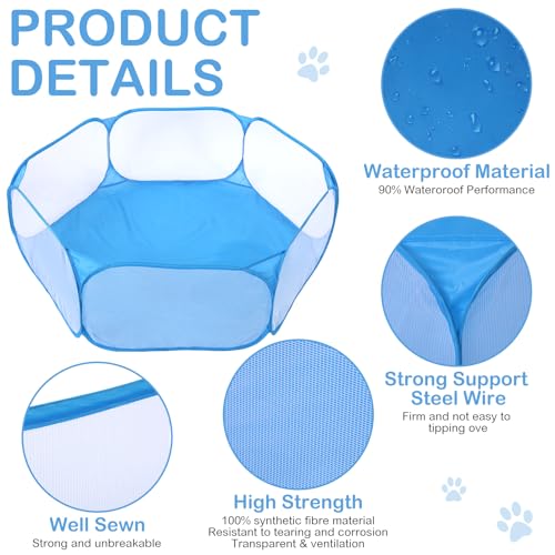 Hamster Playpen with Mat Small Animal Cage Tent Breathable Transparent Guinea Pig Playpen Waterproof Portable Yard Fence Mat Foldable Exercise Playpen Outdoor Indoor (Blue,Star) - color: Blue
