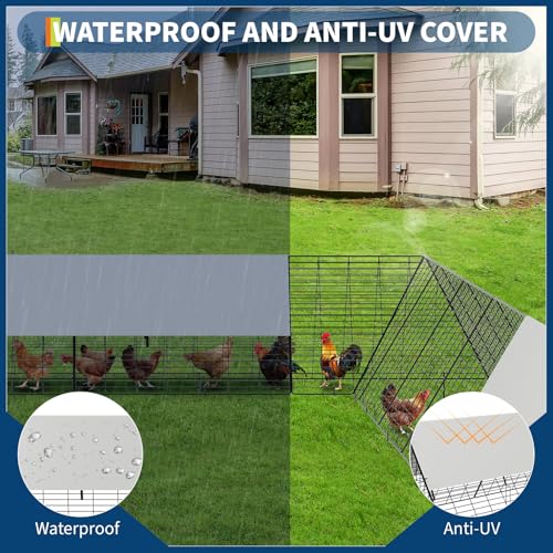 Garvee Chicken Tunnels for Outside with Corner Frames, Large Metal Chicken Runs with Weather-Resistant Cover, Easy to Setup, Portable Poultry Cage for Hens, Ducks, Rabbits (238.2x161.4x24.2 inch) - size: 40.9"L x 29.7"W x 2.8"H