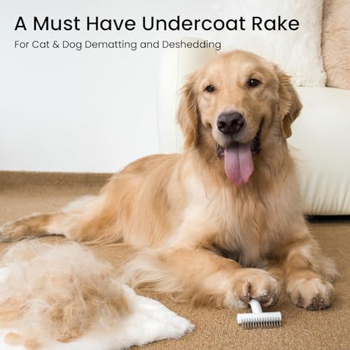 aumuca Dog & Cat Deshedding Brush – Pet Grooming Brush & Undercoat Rake for Long or Short Hair – Dematting Comb for Dogs, Cats, Matted Fur, Kitten, Puppy, Rabbit, Horse - color: White