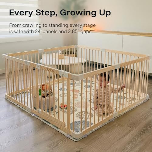 HARPPA Grovi Playpen, GREENGUARD Gold Certified – 57 x 57 inch | New Zealand Pine Wood - size: 57 x 57 x 24 Inch