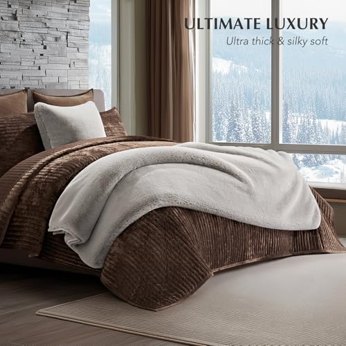 EVERGRACEHOME Faux Chinchilla Fur Throw Blanket, 60"x80", Silver Taupe | Luxury, Super Soft, 1220GSM, Fluffy Cozy Mink, Reversible Velvet Back, Warm Thick Heavy Winter Throw for Couch Bed, Gift - color: Silver Taupe Mink, size: 60"x80"
