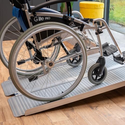 Ruedamann 2 FT Portable Wheelchair Ramp, Non-Slip Aluminum | Wheelchair Ramp With Upgraded Hinge, Aluminum Folding Ramp for Doorways, Ramp for Wheelchairs, Scooters, Steps, Stairs, Pets - size: 2FT Silver(Using Height 2-6'')