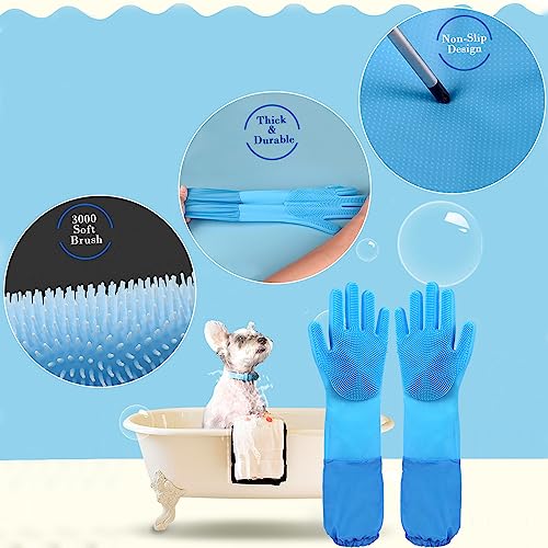 Pet Grooming Gloves Pet Hair Remover Cat, Dog Washing Gloves Silicone Heat Resistant Cleaning Gloves with High-Density Teeth Grooming Gloves for Dogs, Cats, Horses, Rabbits (2 Pairs - Blue) - color: 2 Pairs - Blue