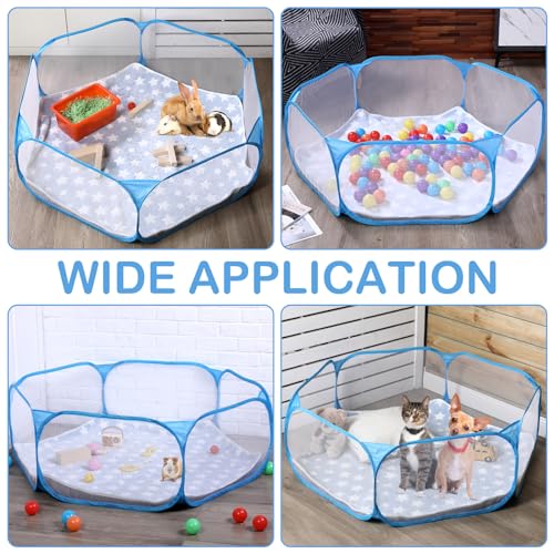 Hamster Playpen with Mat Small Animal Cage Tent Breathable Transparent Guinea Pig Playpen Waterproof Portable Yard Fence Mat Foldable Exercise Playpen Outdoor Indoor (Blue,Star) - color: Blue