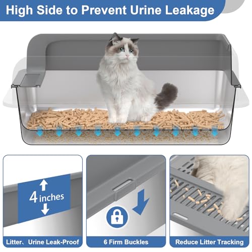 XXXL Stainless Steel Sifting Litter Box with Lid, 28'' L × 20'' W Extra Large Sifting Cat Litter Box for Pine Pellets & Big Cats & Multiple Cats, Metal Pellet Sifter Litter Pan System for Odor Control - size: XXXL:28''x20''x10''