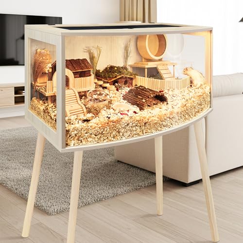 Prolee Hamster Cage with Curved Design,Chew Proof Wooden Hamsters Enclosure with Leg Stand and Openable Top or Gerbils,Hamster Habitat - size: 24.0"L x 16.0"W x 16.0"H
