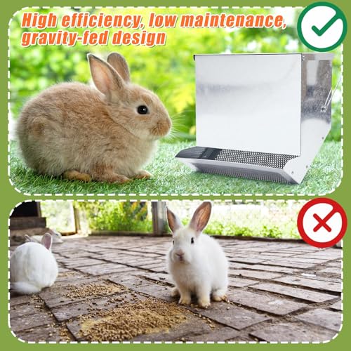 2 Pcs Rabbit Feeder for Cages Small Animal Food Pellet Dispenser with Lid Metal Chicken Grit Oyster Shell Squirrel Feeders Outside(11.8 Inches,Mesh Bottom,Silver) - color: Silver, size: 11.8 Inches, style: Mesh Bottom