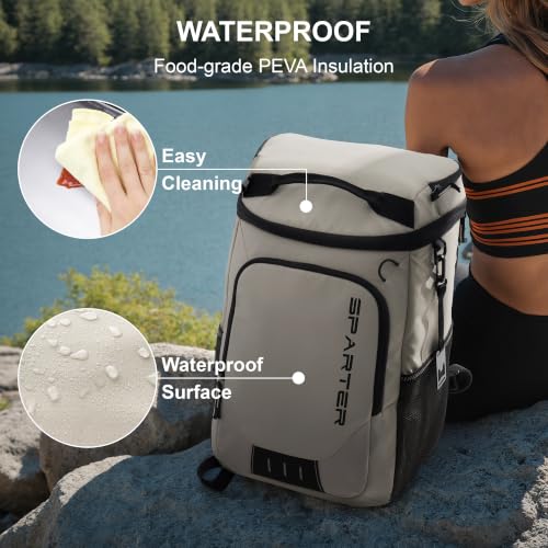 SPARTER Backpack Cooler Insulated Leak Proof 33/49 Cans, 2 Insulated Compartments Thermal Bag, Portable Lightweight Beach Travel Camping Lunch Backpack for Men and Women - color: Brown, size: 33 Can