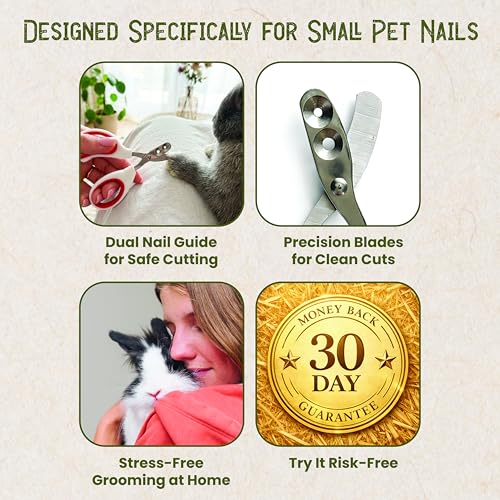 Rabbit Nail Clippers with 2 Size Safety Guide by Steel & Cedar – Professional Bunny Nail Trimmer for Safe & Precise Grooming – Stainless Steel Clippers for Rabbits, Guinea Pigs & Small Pets
