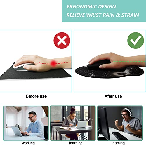 Mouse Pad with Wrist Support, Ergonomic Mouse Pad with Memory Foam Wrist Rest Cushion, Non-Slip Rubber Base Gaming Mice Pad for Home Office Computer Laptop, Moon Phase - color: Q-moon phase
