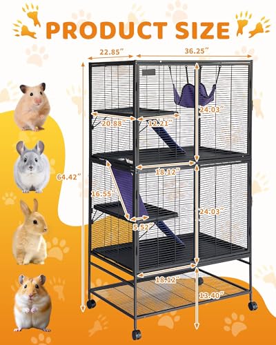 Multi-Level Metal Small Animal Cage, Removable Tray & Ramp, Lockable, BPA-Free, Indoor/Outdoor Use,for Ferrets, Hamsters, Chinchillas, Rabbits, Guinea Pigs, Hedgehogs, Gerbils - size: 36.0"L x 23.0"W x 64.0"H