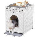 Snughome Cat Litter Box Enclosure Furniture Hidden with Litter Mat, Hidden Washroom Furniture with Door, Handwoven Rattan Cat Washroom Box, Indoor Pet House for Living Room, Bedroom(White) - color: White