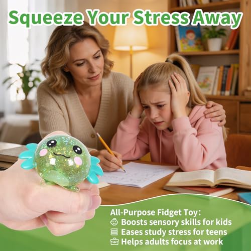 Green Axolotl Squeeze Toy, Slow Rise squishies Relief Sensory Toy. | Cute Squeeze Anxiety Pressure Ball, Portable Calming Fidget Toy for ADHD Autism, Gift Box Packed - color: Single Green Lying Axolotl