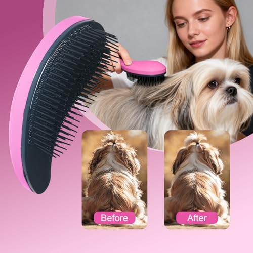Small Dog Brush, Skin-friendly Soft Bristles (Pink) | Puppy Hair Brush, Massage and Bath Supplies, Pet Grooming Tool for Teddy, Yorkies, Maltese, Shih Tzu, Chihuahua - color: Pink