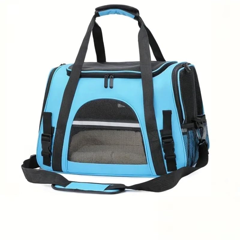 Cat Carrier Bag, Airline Approved Soft Carrier for Cats & Small Dogs | Airline approved pet carrier for pets under 15lb, breathable mesh with privacy cover, lightweight, foldable & washable - color: Blue