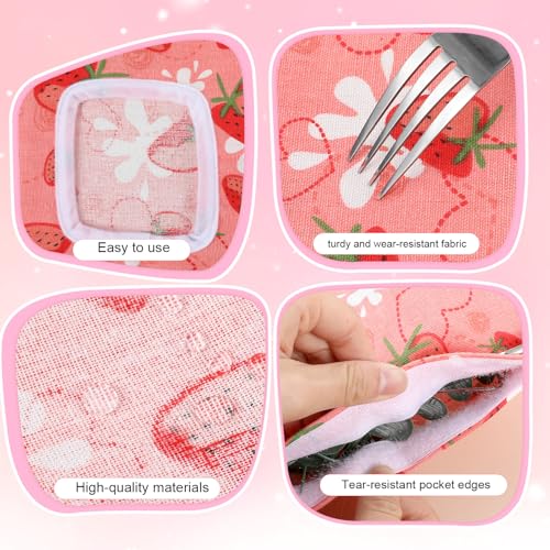 2pcs Bunny Hay Bag, 2-Hole Rabbit Hay Bags, 13.78 X 9.45in Hay Bag for Guinea Pigs, Hanging Guinea Pig Hay Holder for Guineas Pigs Bunny, Small Pets (Pink Strawberry)