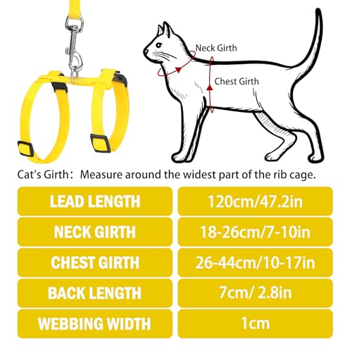 PUPTECK Adjustable Cat Harness and Leash Set Escape Proof Kitten Strap Collar for Walking Travel, Yellow - color: Yellow, size: Small
