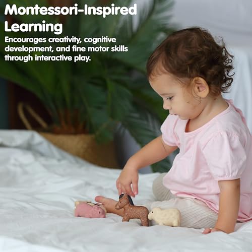 PlanToys Farm Animal Figurines Set - Four Cute Sustainably-Made Wood Pig, Sheep, Cow, and Horse Figures to Stimulate Interactive and Creative Play - color: Farm Animals Set