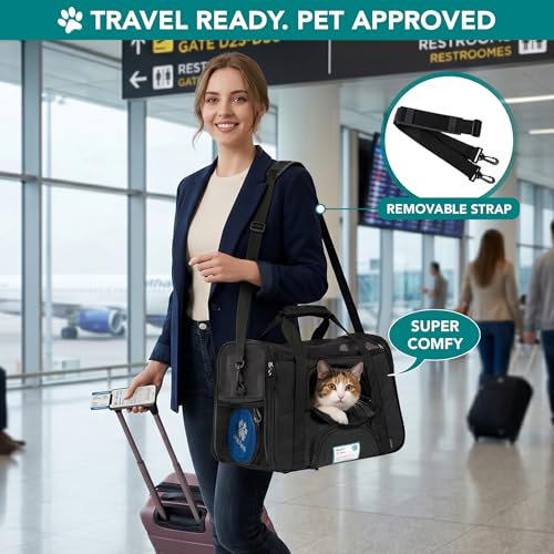 PetAmi Airline Approved Pet Carrier for Cats & Small Dogs, Small, Black | Soft Sided TSA Travel Bag, Sherpa Bed, Breathable Mesh Ventilation, Collapsible Bowl, Fits Under Seat, Up to 18 lbs - color: Black, size: Small - 17"L x 10.2"W x 11.2"H