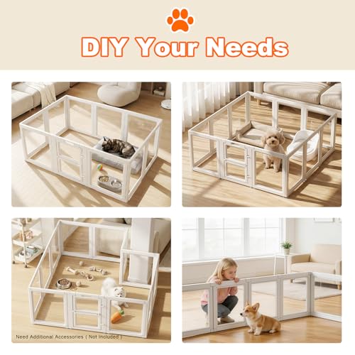 Clear Acrylic Dog Playpen,Indoor Dog Pen,23.6" H,8 Panels | White,Puppy Playpen with Tool-Free Assembly,Dog Play Pen Indoor & Kennel Whelping Cage for dogs,cats & rabbits - size: 23.6"H-8PCS