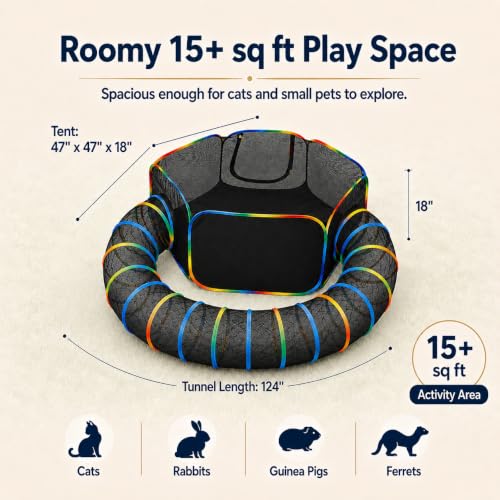 Portable Cat Enclosure - 2-in-1 Outdoor Catio with Tent & Tunnel, Foldable Playpen for Indoor Cats, Includes Storage Bag for Cats & Small Animals Rainbow Color - size: Tent + Circle Tunnel