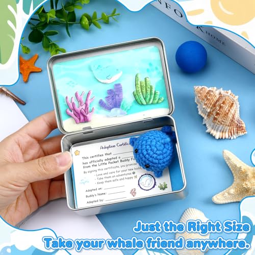 Little Pocket Whale, Mini Ocean in a Tin Box, Cute Travel Buddy | Cute mini whale in a pocket tin, a calming desk gift and collectible for coworkers, friends and ocean lovers - style: Whale
