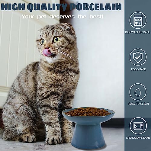 Extra Wide 6.1" Ceramic Raised Cat Food Bowl, Shallow Elevated Pet Feeder for Food Feeding, Anti Vomiting Whisker Fatigue Bowls for Cat Puppy, Blue - color: Blue-Shallow