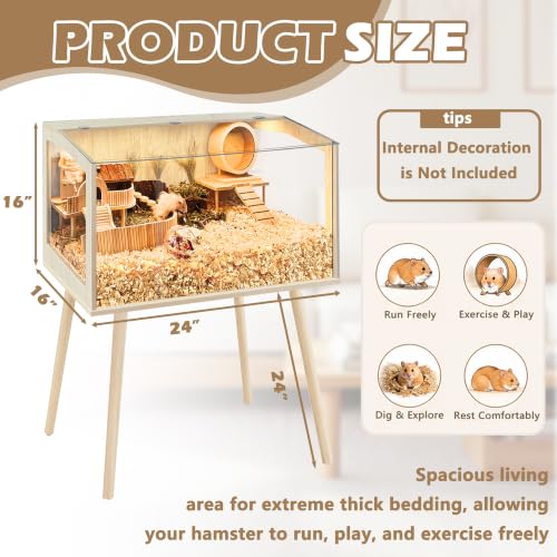PROLEE Hamster Cage with Legs, Guinea Pig Cages Chew Proof, Hamster House, Hamster Cages and Habitats with Lockable Design, Small Animal Cage, 24" L x 16" W x 40" H - size: 24.0"L x 16.0"W x 40.0"H