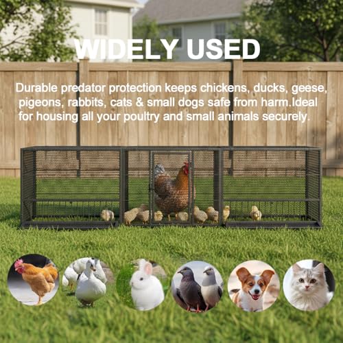 83 Inch Heavy Duty Metal Chicken Coop, Large Portable Chicken Cage with Lockable Feeding Doors and Top Access, Outdoor Rabbit Hutch for Chickens Ducks Geese Bunnies - size: 83.0"L x 27.6"W x 24.0"H