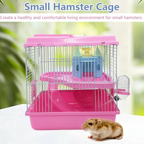 Tfwadmx Hamster Carrier, Dwarf Hamster Travel Cage, Portable Cages with Water Bottle, Gerbil Travel Carry Case Outdoor Vacation House for Small Mice(Pink,10.6”x8”x11.4”) - color: Pink