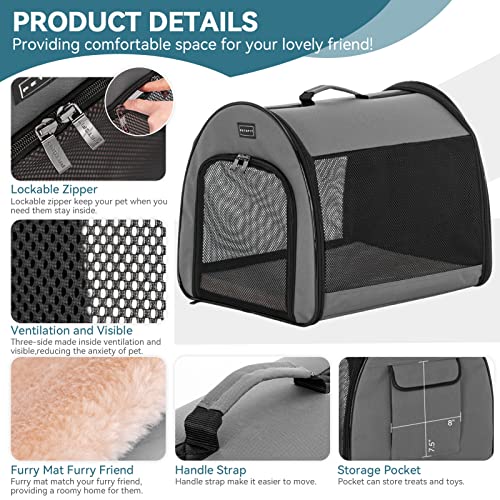 PETSFIT Portable Dog Crate, Travel Dog Crate - 19 Inch Lightweight, Roomy, Easy to Set Up, Sturdy Collapsible Dog Kennel with Thick Mat, Grey - color: Grey, size: 16.5"L x 16.0"W x 19.0"H