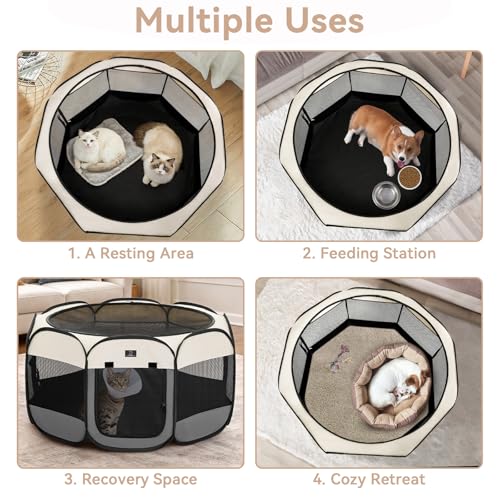 A 4 Pet 40.55-in Dog Playpen, Small Dogs & Puppies, Grey+Beige | Includes bowl, waterproof floor, pop-up design, home/travel/outdoor use - color: Grey+Beige, size: M(40.55"x40.55"x20.5")