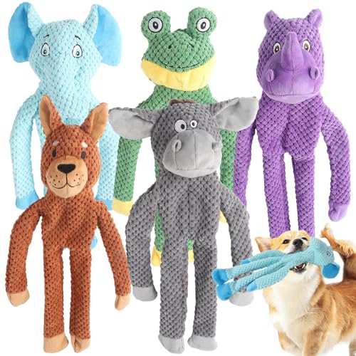 Act boldly 5 Pack Dog Squeak Toys, Durable Plush Chew Toys for Small, Medium & Large Dogs for Teething & Interactive Play - color: brown/white/grey/green