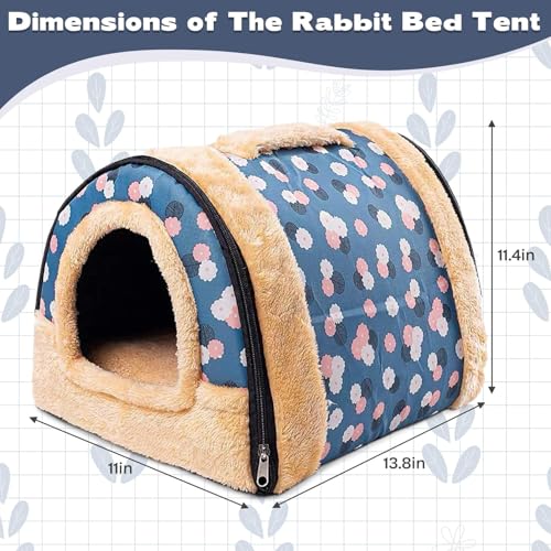 kathson Rabbit Bed Tent Sleeping House Warm Fleece Hideout Foldable Cave Winter Hut for Rabbits Chinchillas Guinea Pigs Ferrets Hedgehogs Hamsters Rats and Cats (Dark Blue)