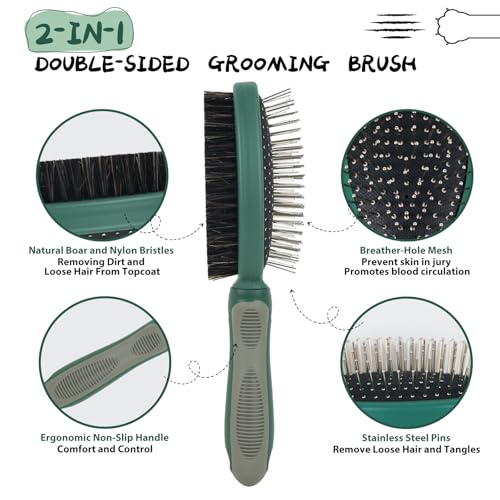 2PCS Pet Grooming and Deshedding Tools | 2-In-1 Double-Sided Cat Brush for Shedding and Bathing, Dogs & Cats Shedding Comb for Long and Short Haired Dogs Cats - color: Green